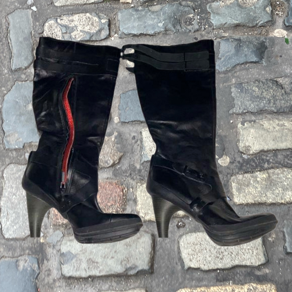 TSUBO WOMEN BLACK LEATHER VINTAGE RETRO 90S KNEE BOOTS SIZE 8